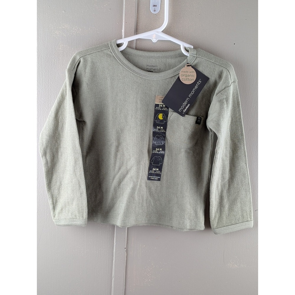 Modern Moments by Gerber Sage Green Organic Cotton Ribbed Pocket Tee 24M NWT